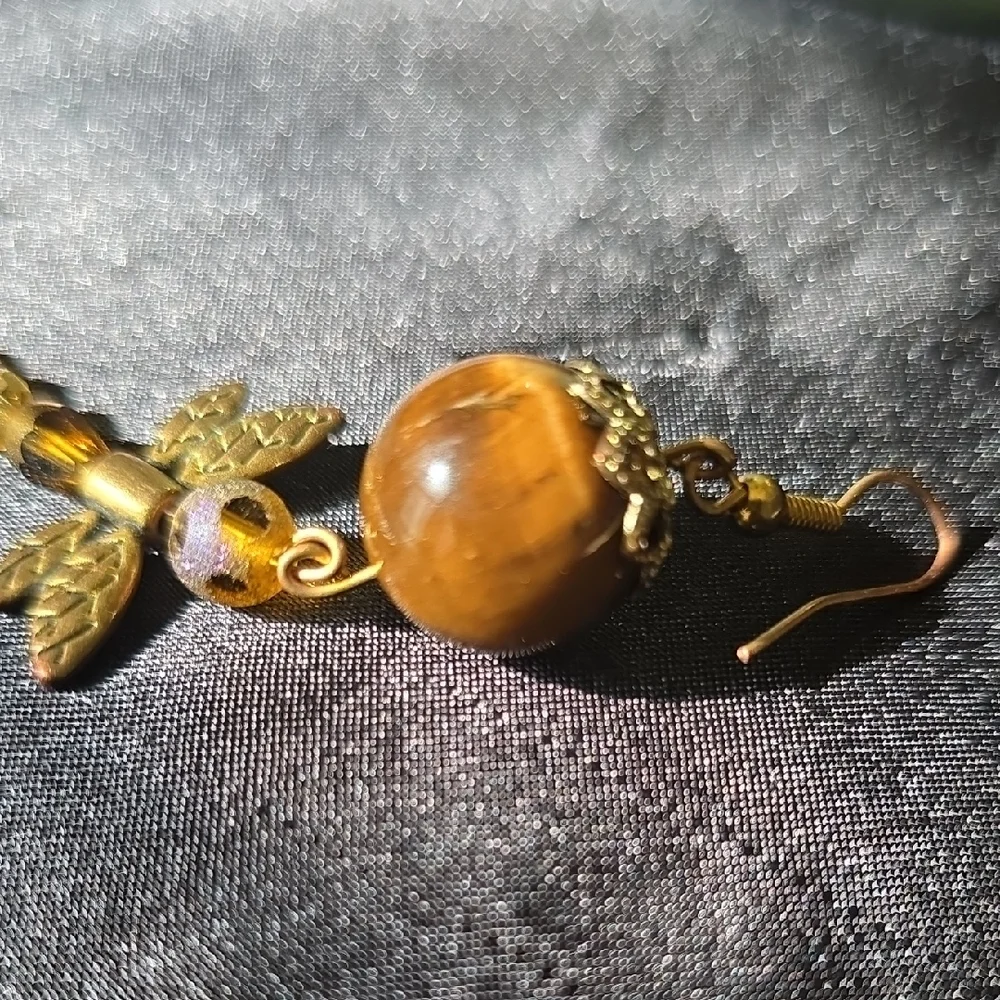 Golden Dragonfly Earrings with Brown Accents - Picture 4 of 4